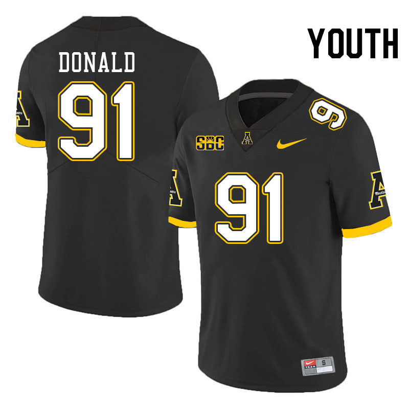 Youth #91 Joshua Donald Appalachian State Mountaineers College Football Jerseys Stitched-Black